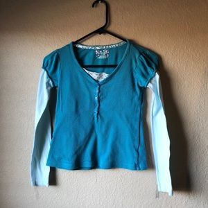 Girls Shirt Energie Y2K Teal Color Faux Layered Long Sleeve Top Size Large